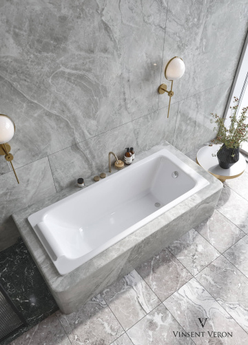 Ванна чугунная Vinsent Veron Italon VIT1707045H/E60327CH-AS 170х70 пристенная прямоугольная с ножками с ручками - фото 3