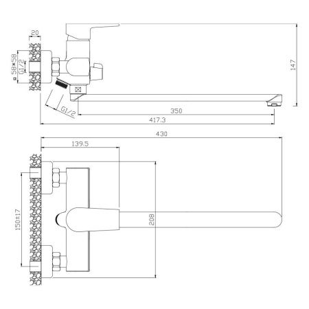 Смеситель для ванны WesnaArt Briz BRI20-320 настенный хром