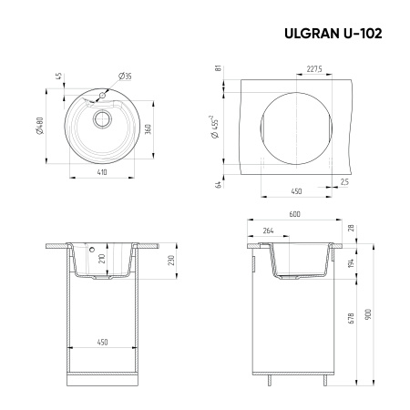 Кухонная мойка Ulgran Classic U-102-308 48х48 цвет черный