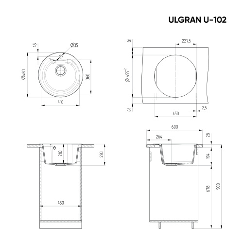 Кухонная мойка Ulgran Classic U-102-345 48х48 цвет шоколад - фото 2