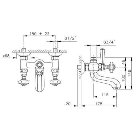 Смеситель для ванны Nicolazzi Teide 1900BZ05 настенный бронза