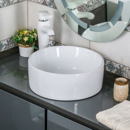 Раковина мебельная из сантехнического фаянса Melana MLN-7078A 41 7078A-805 40х40 накладная цвет белый без отверстий под смеситель