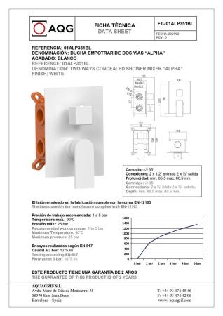 Смеситель для душа AQG Alpha 01ALP351BL встраиваемый в стену белый