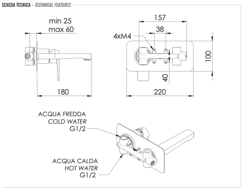 Смеситель для раковины Remer Dream D15 встраиваемый в стену хром - фото 2