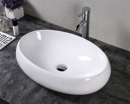 Раковина из сантехнического фарфора Bond Oval S58-600 60х40 накладная цвет белый без отверстий под смеситель