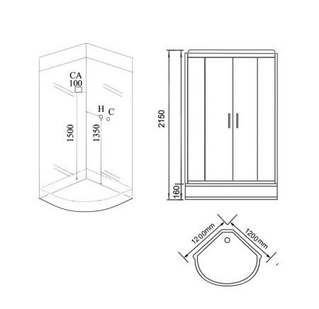 Душевая кабина Grossman GR242 120х120 четверть круга с крышей ориентация универсальная