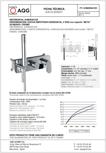 Душевая система AQG Beta 19BETER24102 встраиваемая цвет хром - фото 2