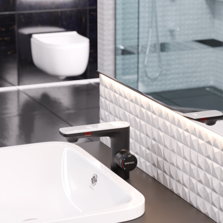 Смеситель сенсорный Berges MORANS 76002 на раковину/столешницу черный матовый с термостатом