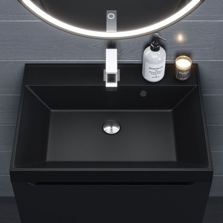 Раковина из искусственного камня Uperwood Classic Quartz 291030002 60х50 полувстраиваемая цвет черный