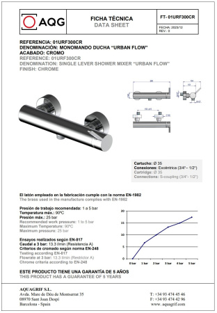 Смеситель AQG Urban Flow 01URF300CR настенный хром
