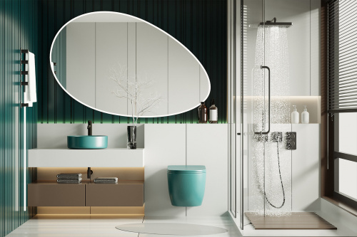 Унитаз подвесной Abber Bequem AC1101MBG зеленый матовый с сиденьем микролифт безободковый каскадный смыв - фото 2