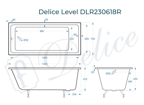 Ванна чугунная Delice Level DLR230618 140х70 пристенная прямоугольная без ножек - фото 3