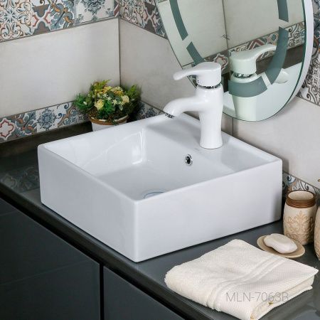 Раковина из сантехнического фарфора Melana 7063B-805 40х40 накладная цвет белый 1 отверстие под смеситель