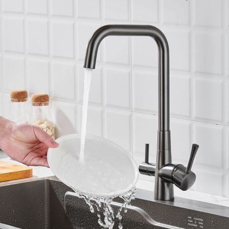 Смеситель для кухни Shevanik S528T на мойку оружейная сталь