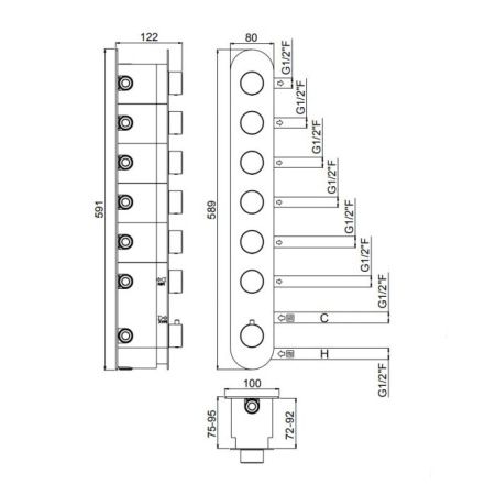 Смеситель для душа Carimali Iltondo 21067EST/A-CR встраиваемый в стену хром (внешняя часть) с термостатом