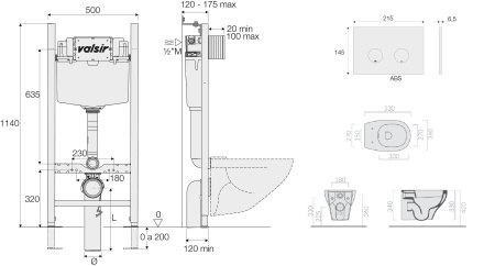 Комплект унитаз с инсталляцией Valsir KIT VSCR 7212 Slim P4