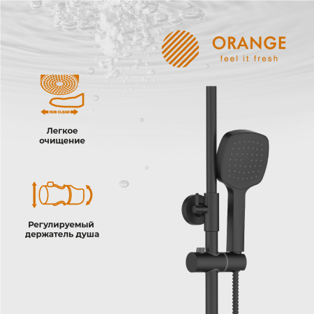Душевая стойка Orange Thermo T02S4-911b настенная цвет черный с термостатом