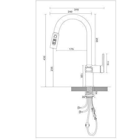 Смеситель для кухни Esko Kitchen K15GMLED на мойку серый