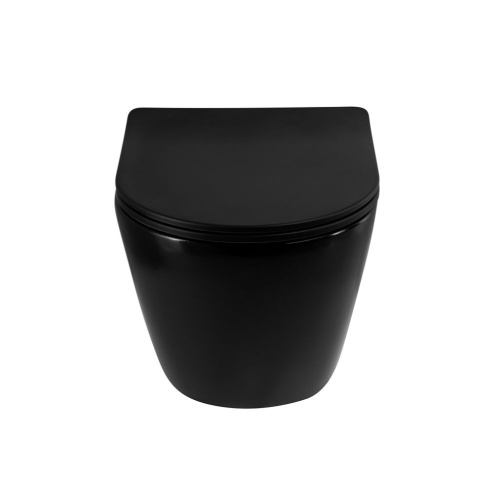 Унитаз подвесной Art&Max Ovale AM011CHR-MB/SC черный глянцевый с сиденьем микролифт каскадный смыв - фото 4