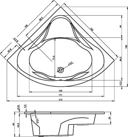 Ванна акриловая Riho NEO B077001005 150х150 пристенная асимметричная без ножек