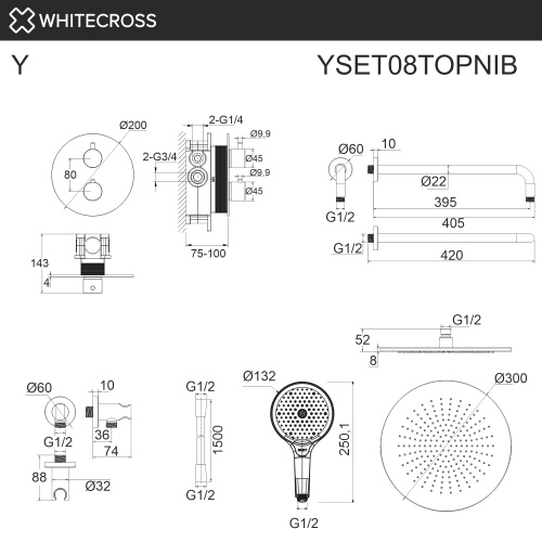 Душевая система Whitecross Y brushed nickel YSET08TOPNIB встраиваемая - фото 3