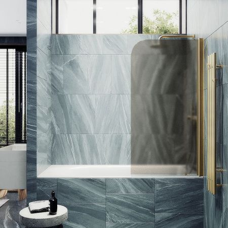 Душевая шторка на ванну Maybah Glass MGV-617-3 70х140 стекло тонированное профиль золото ориентация универсальная