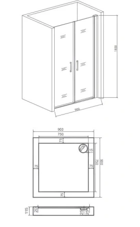 Душевая перегородка Good Door MOKKA МК00003 90х185 стекло прозрачное профиль белый