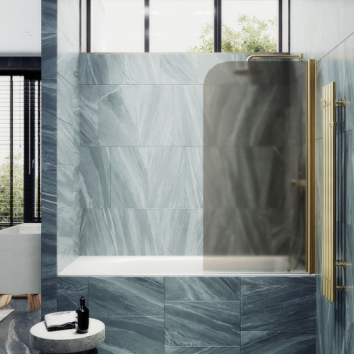 Душевая шторка на ванну Maybah Glass MGV-617-3 70х140 стекло тонированное профиль золото глянцевое - фото 3