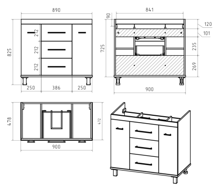 Тумба под раковину Misty Терра П-Тер01090-0113Я 90х50 напольная цвет белый