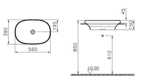 Раковина Vitra Frame 56 см 5652B403-0016 накладная цвет белый - фото 3