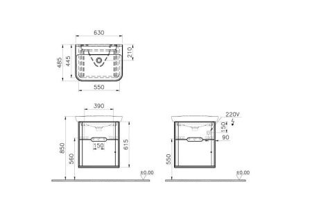 Тумба с раковиной Vitra Sento 60822 60х50 подвесная цвет белый