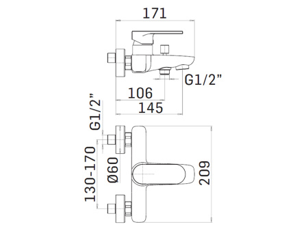 Смеситель для ванны Mamoli Sadler 1602PG29612K настенный черный матовый