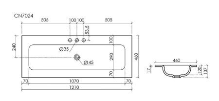 Раковина из сантехнического фарфора Ceramica Nova GRACE CN7024MB 120х50 накладная цвет черный 3 отверстия под смеситель