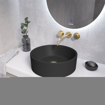 Раковина из сантехнического фаянса Grossman Color GR-3013BM 40х40 накладная цвет черный без отверстий под смеситель