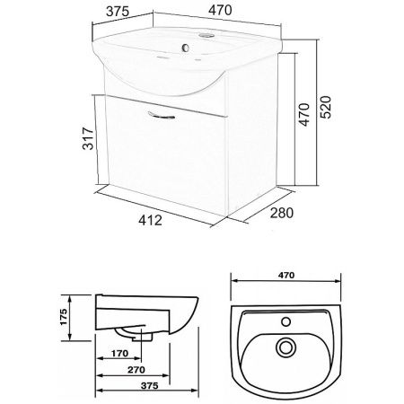 Тумба с раковиной Orange Лайт LRA-45TUW+RA 50х40 цвет белый