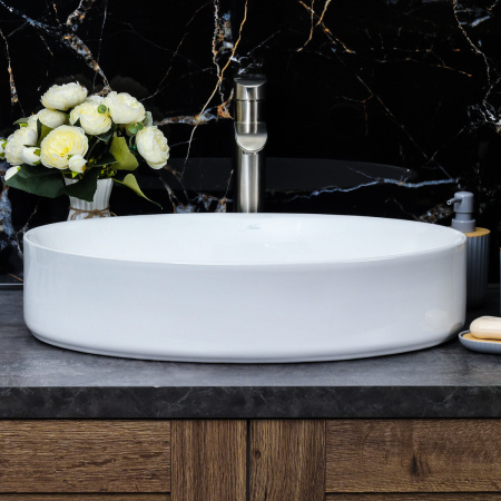 Раковина из сантехнического фарфора Melana 320337-805 58х39 накладная цвет белый без отверстий под смеситель