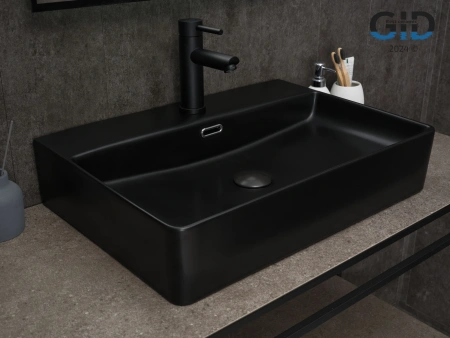 Раковина керамическая Gid Geométrico 53375 60х40 накладная цвет черный 1 отверстие под смеситель