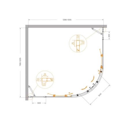 Душевой уголок Cezares MOLVENO MOLVENO-RH-22-130/120-C-BORO-IV 130х120 стекло прозрачное профиль золото без поддона
