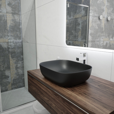 Раковина из сантехнического фарфора Teymi Solli T50392 49х40 накладная цвет черный без отверстий под смеситель