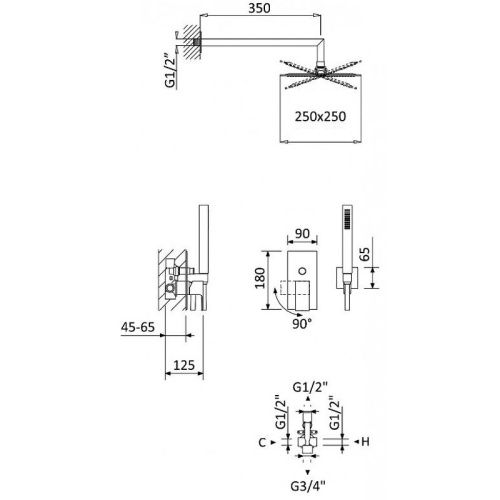 Душевая система Cezares PORTA PORTA-DSIPQ-25-01 встраиваемая - фото 2