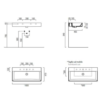 Раковина из сантехнического фаянса GSI Kube X 9423011_УЦ 100х50 подвесная цвет белый