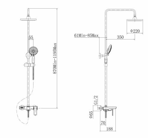 Душевая стойка Fashun A2451-8 настенная цвет хром/белый - фото 3
