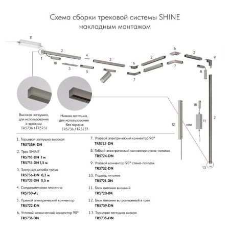 Шинопровод магнитный накладной Denkirs Shine base (Схине басе) TR5716-DN