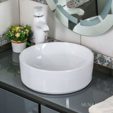 Раковина из сантехнического фарфора Melana A460-803 40х40 накладная цвет белый без отверстий под смеситель