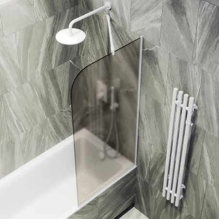 Душевая шторка на ванну Maybah Glass MGV-136-1у 45х140 стекло тонированное профиль белый ориентация универсальная