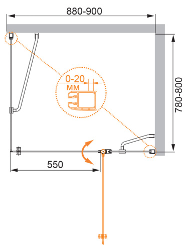 Душевой уголок Cezares ELENA ELENA-W-AH-1-90/80-P-Cr-R 90х80 стекло рифленое профиль хром глянцевый без поддона - фото 5