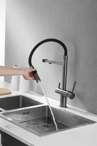 Смеситель для кухни Rose R958T на мойку пепельный - фото 4