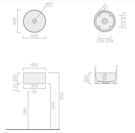 Раковина из сантехнического фарфора Galassia Core 7306MT 40х40 накладная цвет белый