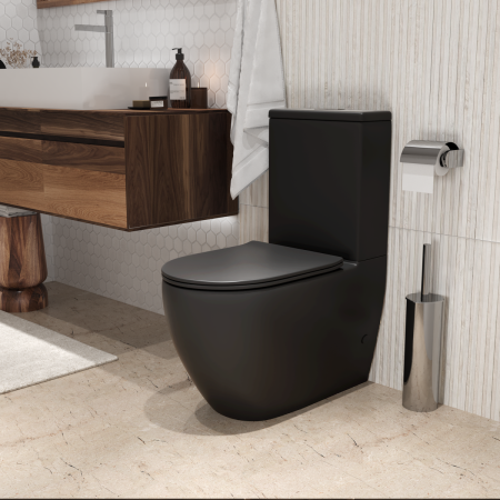 Унитаз напольный с бачком Grossman Торнадо GR-4446BMSQ черный с сиденьем безободковый смыв торнадо