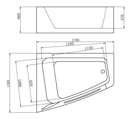 Ванна акриловая гидромассажная Gemy G9056 B L 170х130 пристенная асимметричная с каркасом